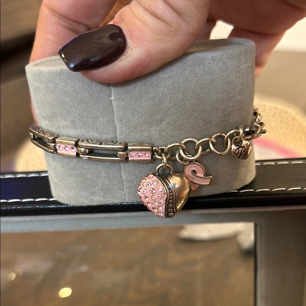 Brighton Pink and Silver Charm Bracelet with Heart Accents